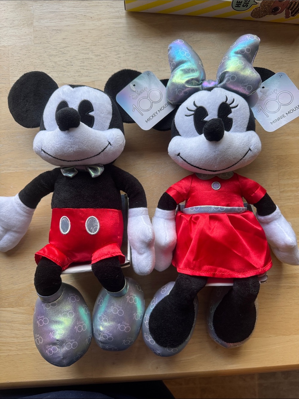 Disney Mickey & Minnie Plush Duo - 100th Anniversary Red, Black & Silver Accents